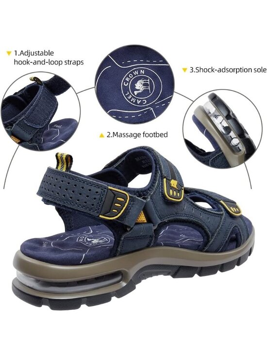 Men\'s Dark Blue Athletic Outdoor Leather Waterproof Rubber Hiking Sandal Shoes main image 5